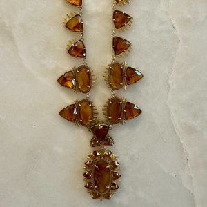 Kendra Scott Havana Vintage Gold Necklace in Marbled Amber Illusion - Brand New